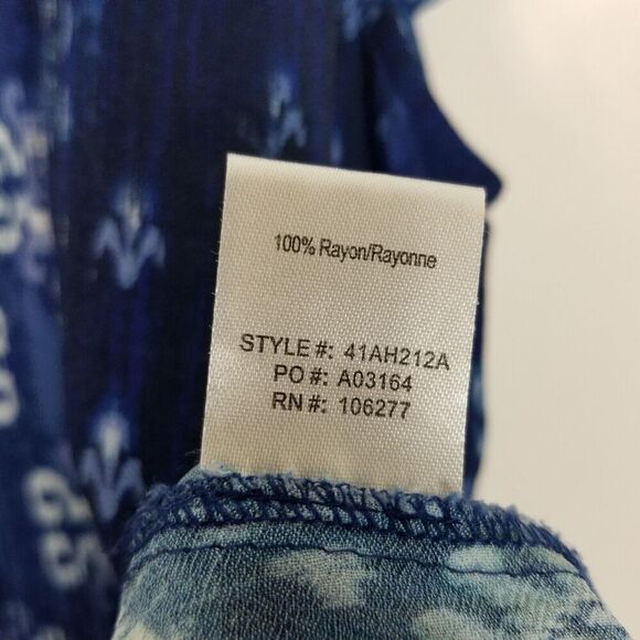 Hale Bob Women Faith Top Blouse Size L Blue Printed Flutter Sleeve Boho - Picture 4 of 4